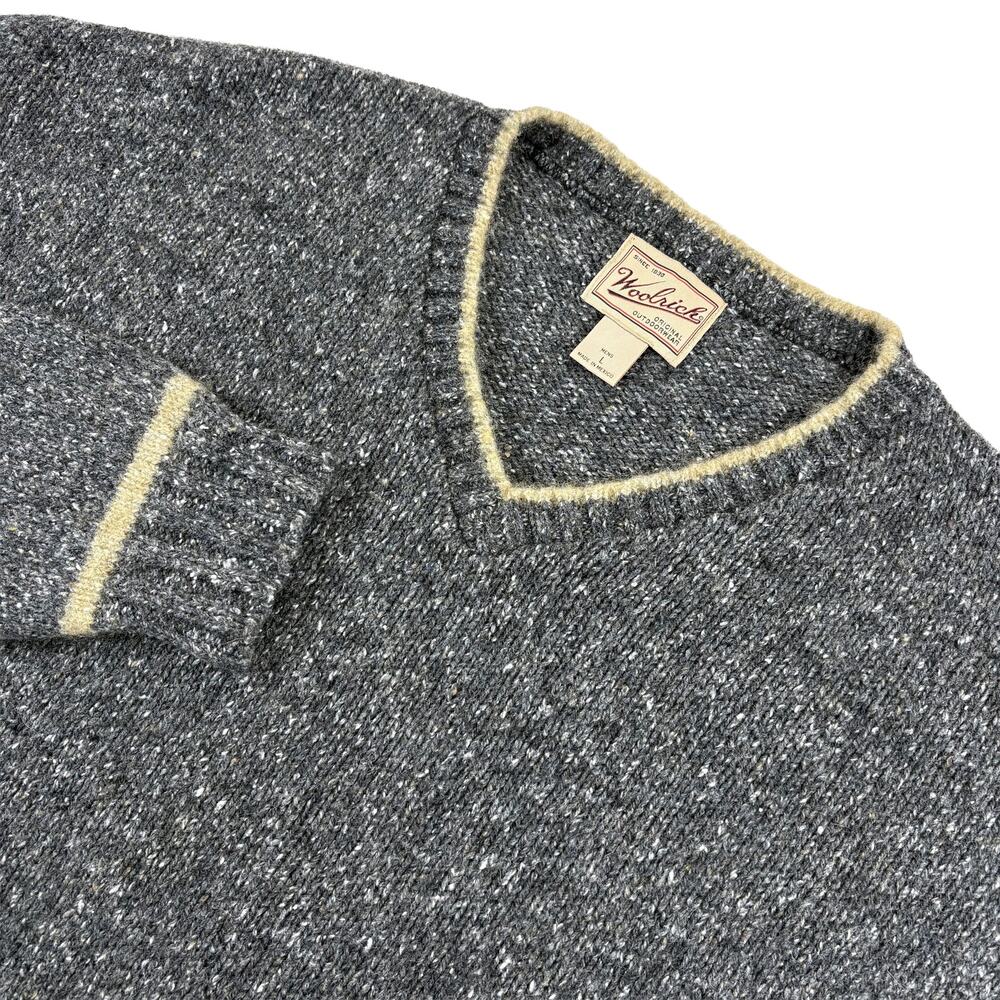 Woolrich V-Neck Sweater VTG Men’s L Gray Wool Blend Preppy Heritage Y2K